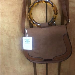 Tan suede sling bag